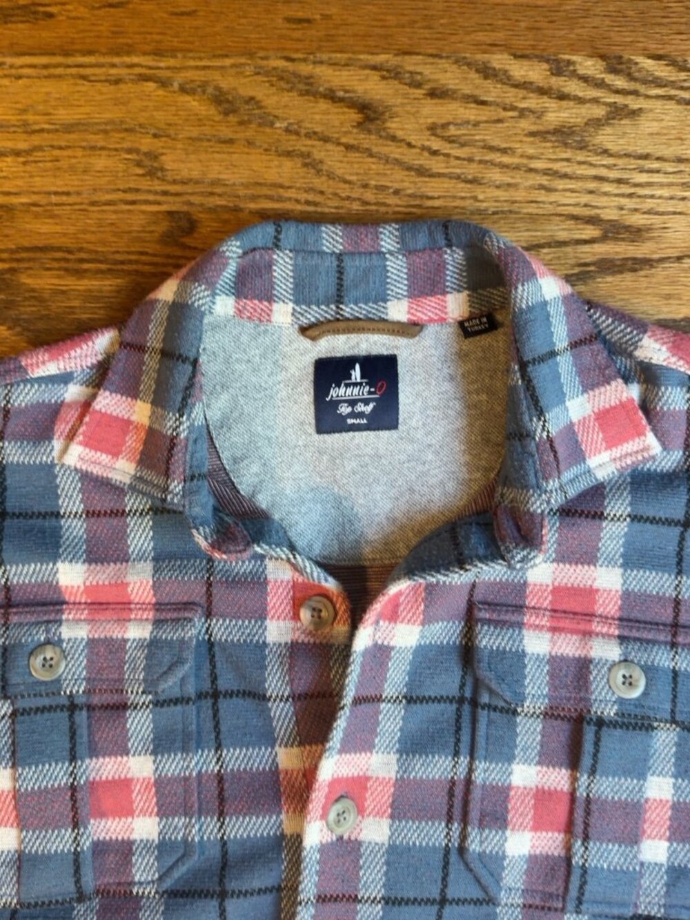 johnnie-O Top Shelf Plaid Button Down Shirt S Blue Red Stretch - Picture 2 of 7
